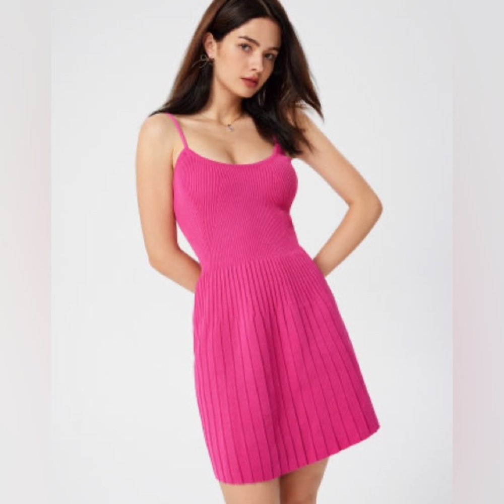 Knit v neck solid ruffle cami mini dress